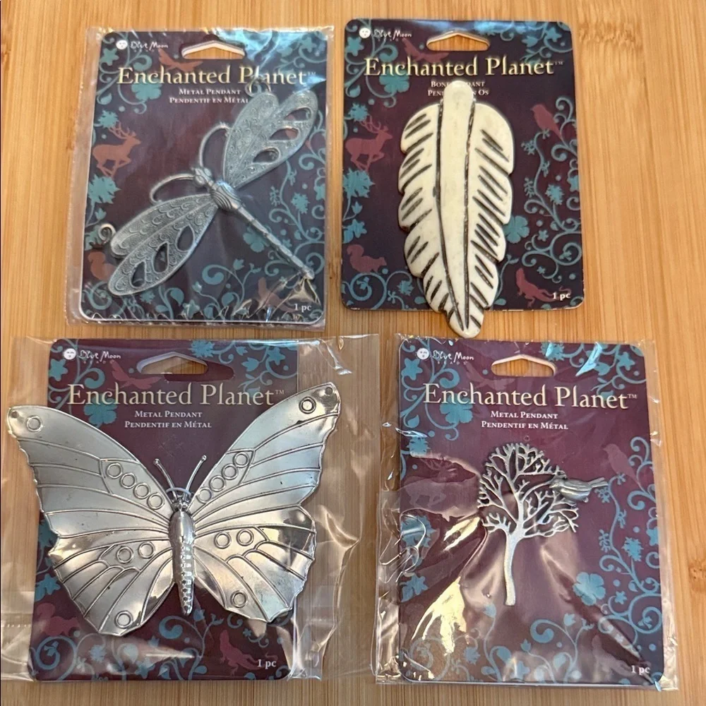 NWT Blue Moon Enchanted Planet Metal and Bone Pendants Set Jewelry Crafting